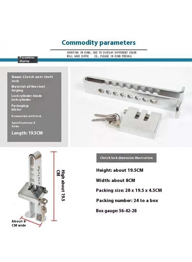 Bukela 8 Holes Anti-Theft Car Clutch Pedal Lock，Anti-Theft Car Brake Clutch Lock Stainless Steel Safety Tool Heavy Duty Auto Car Brake Lock with 3 Keys - Image 5