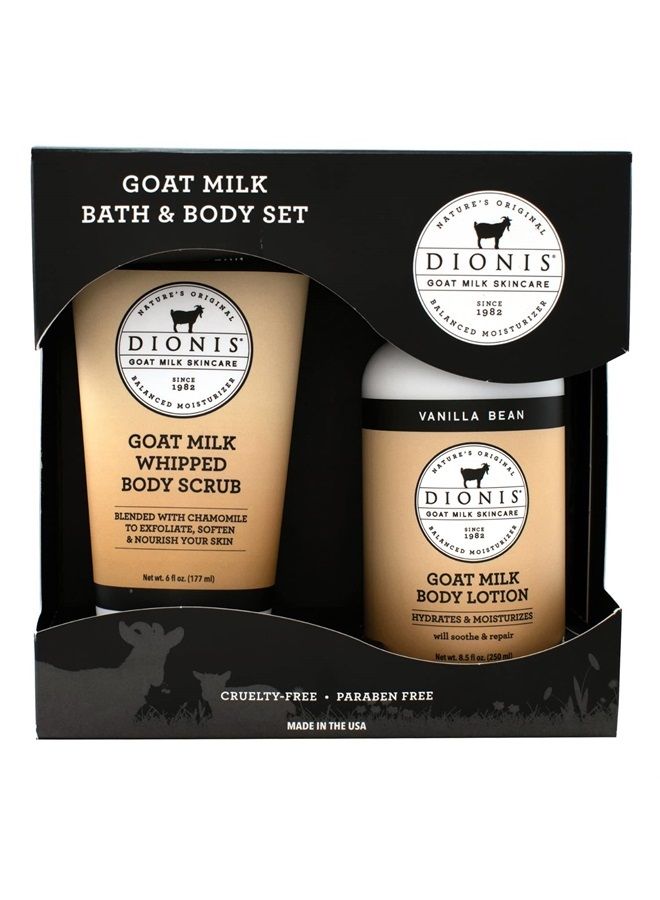 Dionis Goat Milk Skincare Vanilla Bean Scented Whipped Body Scrub & Lotion Gift Set - Moisturize & Restore All Skin Types - Gentle Chamomile Blended Exfoliating Sugar Scrub & Hydrating Body Cream Set,  - Image 1