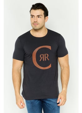 Men Crew Neck Short Sleeves Brand Logo T-Shirt, Dark Grey