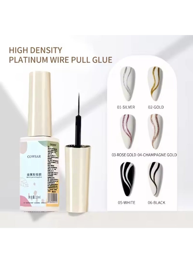 COWSAR جل تحديد ورسم الأظافر المعدني 10 مل – جل فن أظافر بتأثير كروم مرآة ثلاثي الأبعاد، جل رسم دقيق بخطوط رفيعة، طلاء أظافر معدني فضي/ذهبي/ذهبي وردي - Image 4