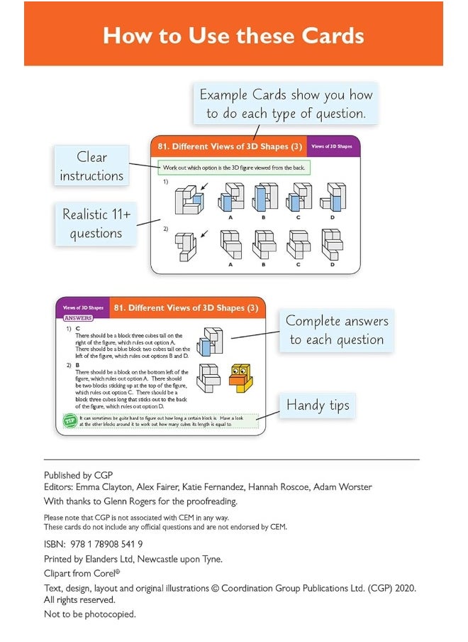 11+ CEM Revision Question Cards: Non-Verbal Reasoning 3D & Spatial - Ages 10-11