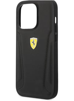 Ferrari IPHONE 15 PRO  - LEATHER BLACK CASE HOT STAMPED SIDES AND YELLOW SHIELD LOGO - FERRARI  - Image 5