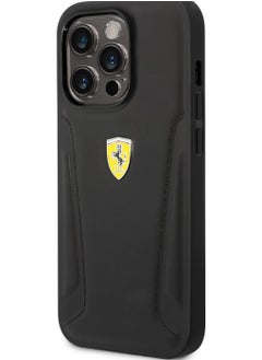 Ferrari IPHONE 15 PRO  - LEATHER BLACK CASE HOT STAMPED SIDES AND YELLOW SHIELD LOGO - FERRARI  - Image 3
