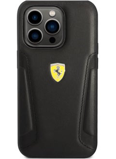 Ferrari IPHONE 15 PRO  - LEATHER BLACK CASE HOT STAMPED SIDES AND YELLOW SHIELD LOGO - FERRARI  - Image 1