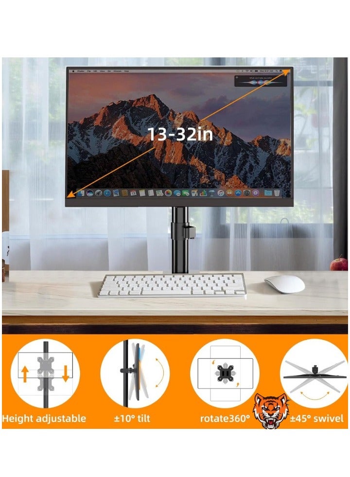 TIGER Monitor Mount for 13-32" Screens – Adjustable Single Desk Stand, Supports up to 22lbs, with Tilt, Swivel, and Rotation, VESA 75x75mm/100x100mm Compatible  - Image 2