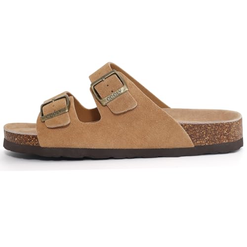 ODOLY Unisex Cork Footbed Slide Sandal, Arch Support Summer Outdoor Sandals with Adjustable Buckle for Women and Men, Yellow Brown Suede 36 (5-6 Women/4-4.5 Men) - Image 3