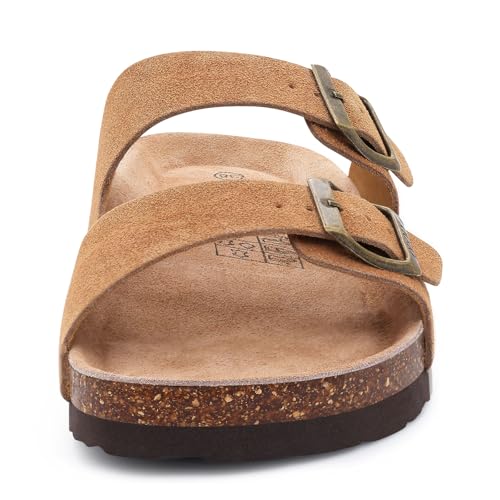 ODOLY Unisex Cork Footbed Slide Sandal, Arch Support Summer Outdoor Sandals with Adjustable Buckle for Women and Men, Yellow Brown Suede 36 (5-6 Women/4-4.5 Men) - Image 4