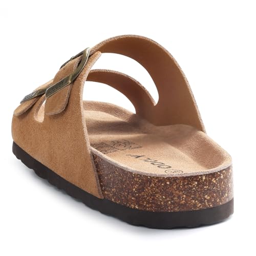 ODOLY Unisex Cork Footbed Slide Sandal, Arch Support Summer Outdoor Sandals with Adjustable Buckle for Women and Men, Yellow Brown Suede 36 (5-6 Women/4-4.5 Men) - Image 5