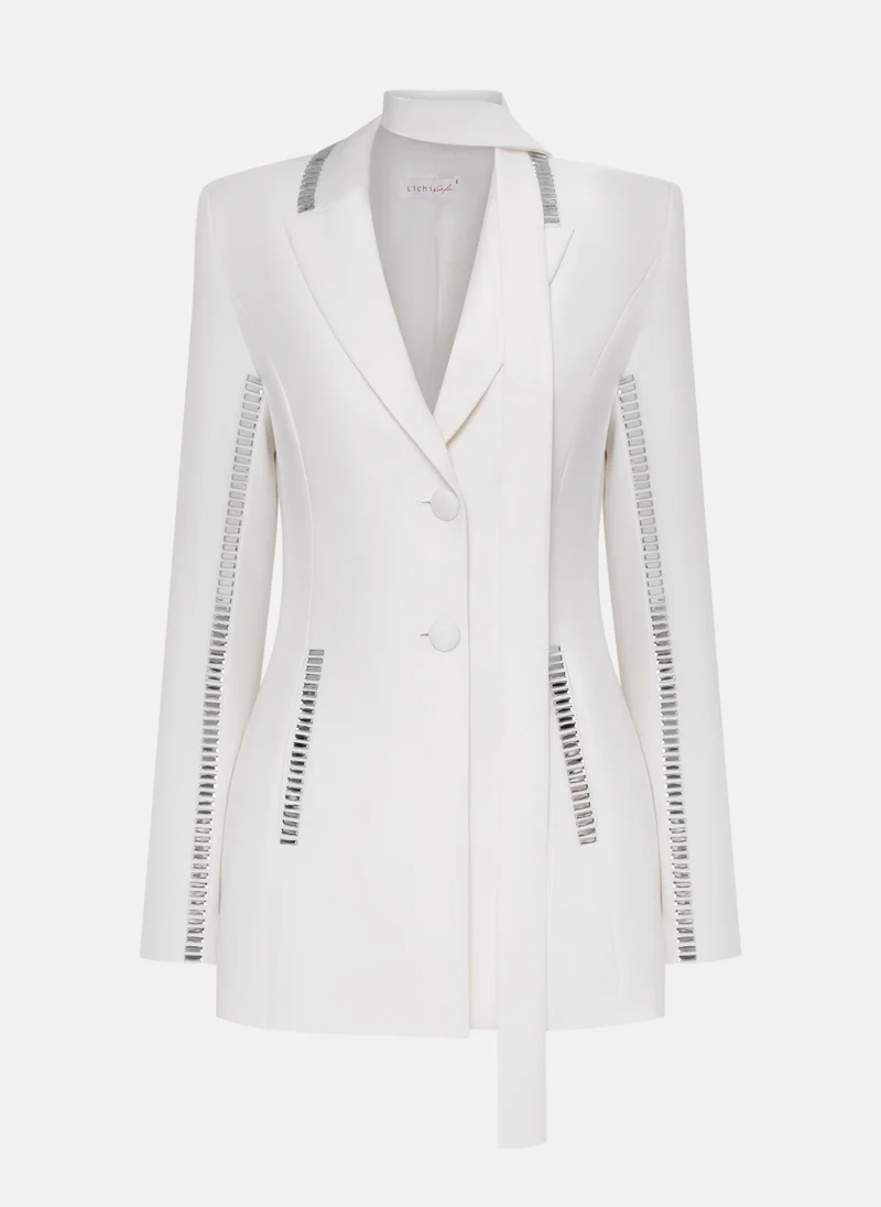 Lichi Fitted blazer with silvertone decor and matching ribbon scarf