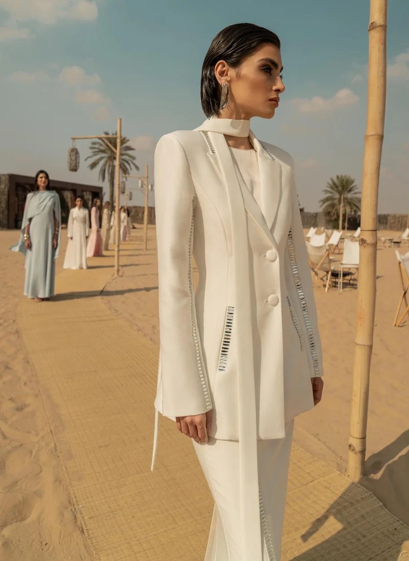 Lichi Fitted blazer with silvertone decor and matching ribbon scarf