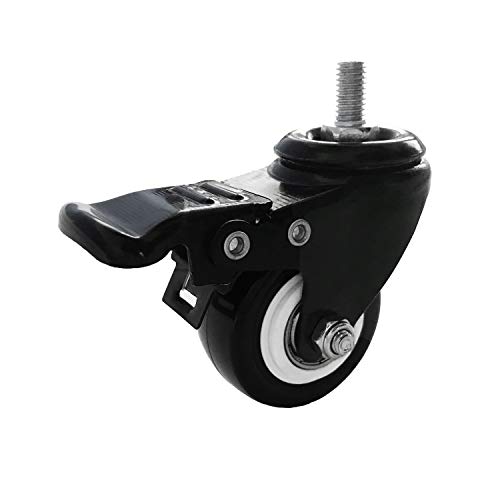 VWINDESK 2 inch M8(0.315'' Φ) 15mm Threaded Locking Caster Wheels, Set of 4, Swivel, Polyurethane PU Swivel Ball Casters with 360 Degree Top Plate 220lb Total Capacity, Brake, Used for Standing Desk - Image 1