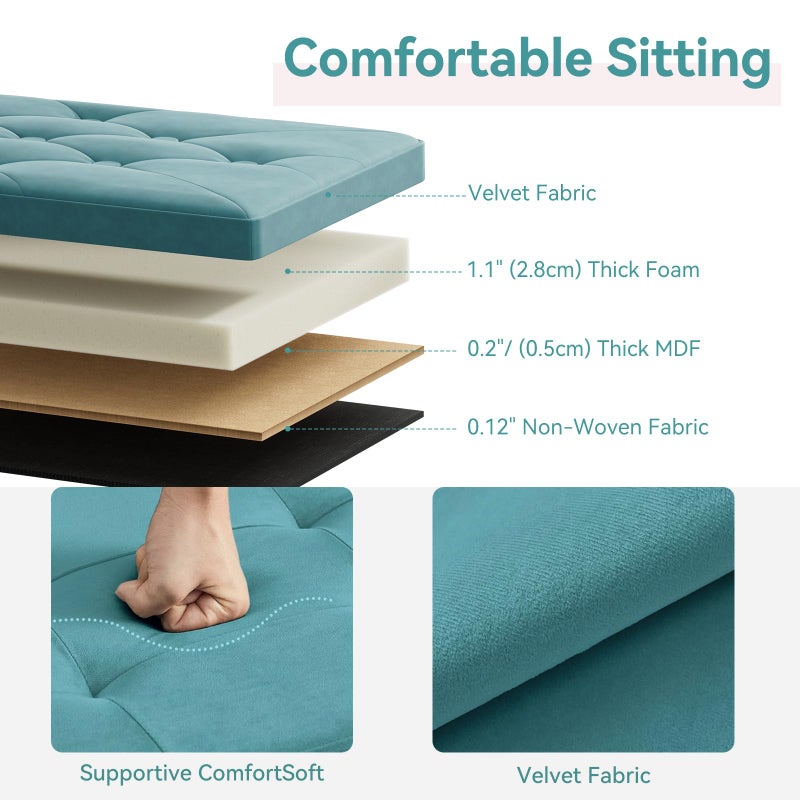 BRIAN & DANY Folding Storage Ottoman Bench, Ottoman with Storage, Foot Rest, Benches Seat for Bedroom, Living Room, Entryway, Long Shoes Bench, 15.7" x 31.5" x 15.7" Teal - Image 3