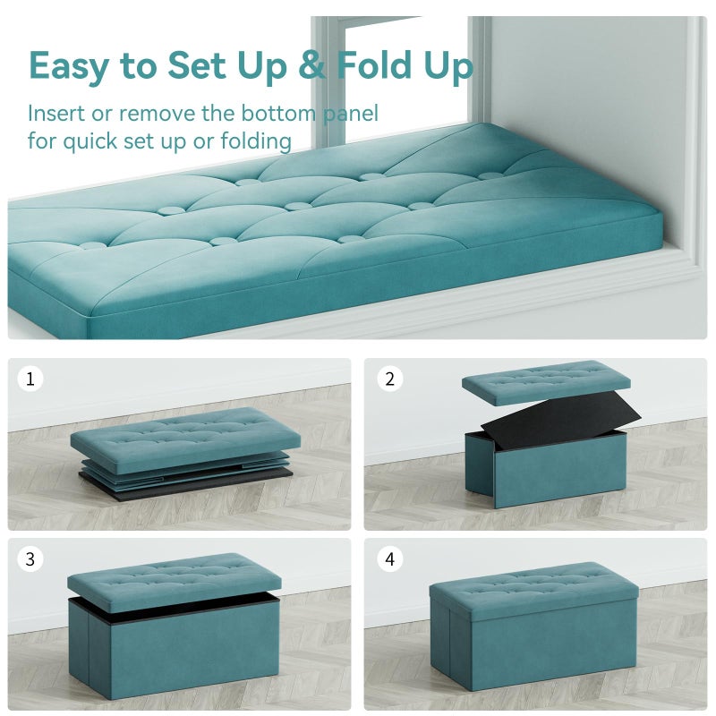 BRIAN & DANY Folding Storage Ottoman Bench, Ottoman with Storage, Foot Rest, Benches Seat for Bedroom, Living Room, Entryway, Long Shoes Bench, 15.7" x 31.5" x 15.7" Teal - Image 4