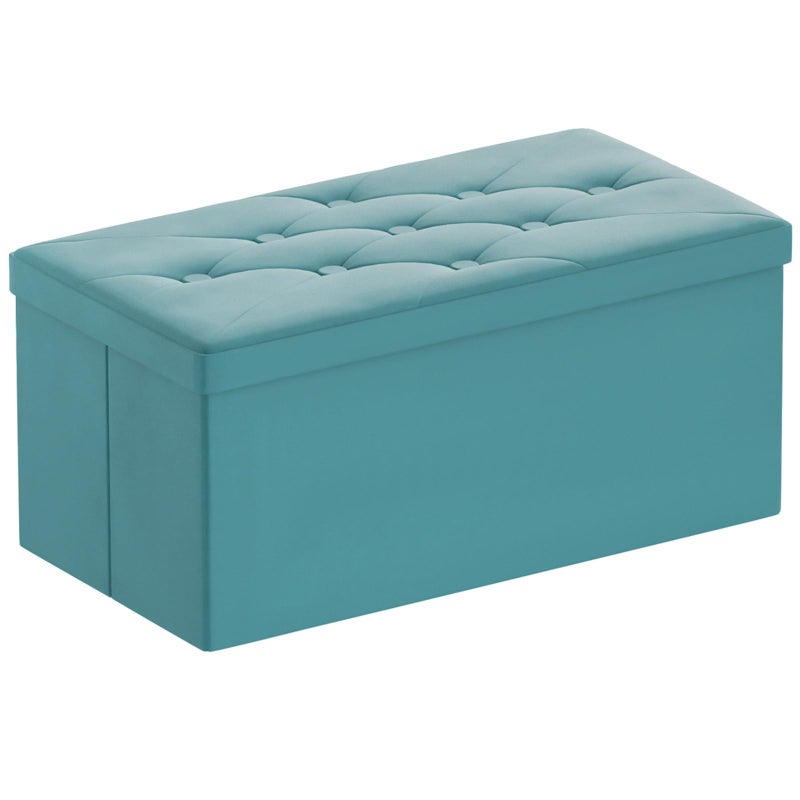 BRIAN & DANY Folding Storage Ottoman Bench, Ottoman with Storage, Foot Rest, Benches Seat for Bedroom, Living Room, Entryway, Long Shoes Bench, 15.7" x 31.5" x 15.7" Teal - Image 1