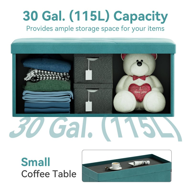 BRIAN & DANY Folding Storage Ottoman Bench, Ottoman with Storage, Foot Rest, Benches Seat for Bedroom, Living Room, Entryway, Long Shoes Bench, 15.7" x 31.5" x 15.7" Teal - Image 5