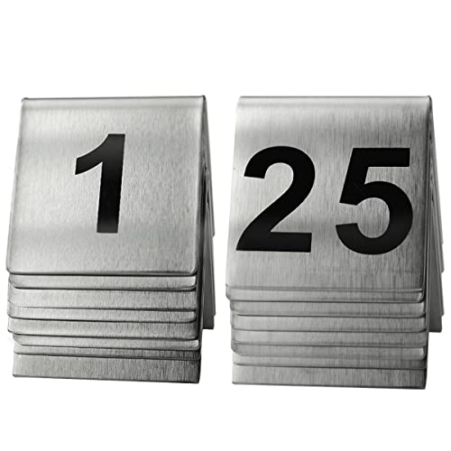 Kaimex 1-25 Stainless Steel Number Tent Table Number for Restaurants Cafes Bars 2"x2" Black - Image 4