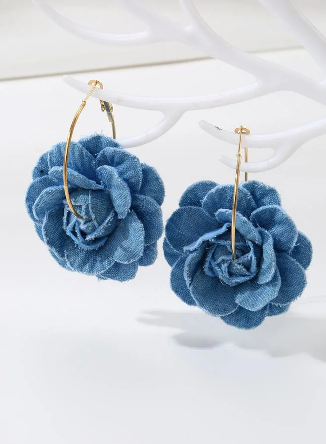 Take Two Blue Denim Flower Dangle Earrings