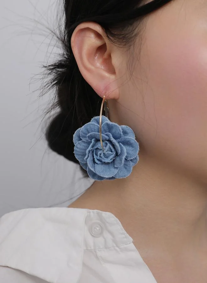 Take Two Blue Denim Flower Dangle Earrings