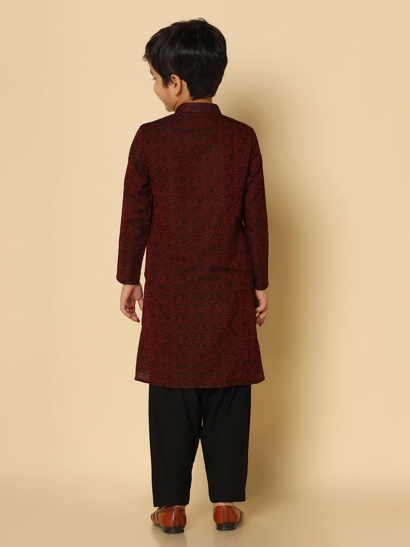 KISAH Boys Kurta - Jacquard Silk Blend Maroon Kurta for Kids - Regular Fit with Mandarin Collar,11-12Y - Image 5