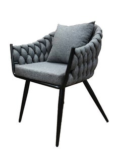 Jeffcoco Furniture Outdoor garden Bistro sofa chair, patio furniture, woven metal frame, sponge seat, Outdoor balcony single sofa chair, waterproof grey cushion (one piece))