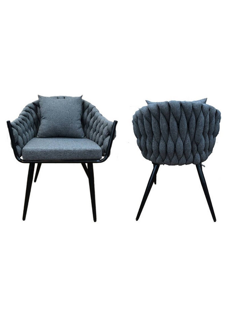 LANNY - Jeffcoco Furniture Outdoor garden Bistro sofa chair, patio furniture, woven metal frame, sponge seat, Outdoor balcony single sofa chair, waterproof grey cushion (one piece)) - Image 1