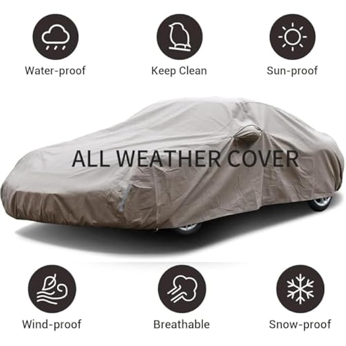Tecoom Thick Shell Car Cover Waterproof All Weather for Automobiles, Full Exterior Covers with Invisible Zippered Mirror Pockets Wind Uv Hail Protector Universal Fit AudiR8 (173-182 Inches) - Image 3