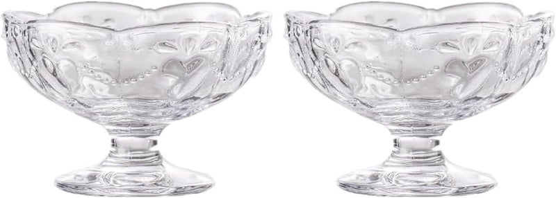 Onepine Set of 2 Footed Glass Ice Cream Dessert Bowls 140ml Transparent Glass Sundae Dishes Dessert Dishes Height 7cm Glass Dessert Bowls for Dessert Ice Cream Sorbet Fruit and Pudding etc - Image 1