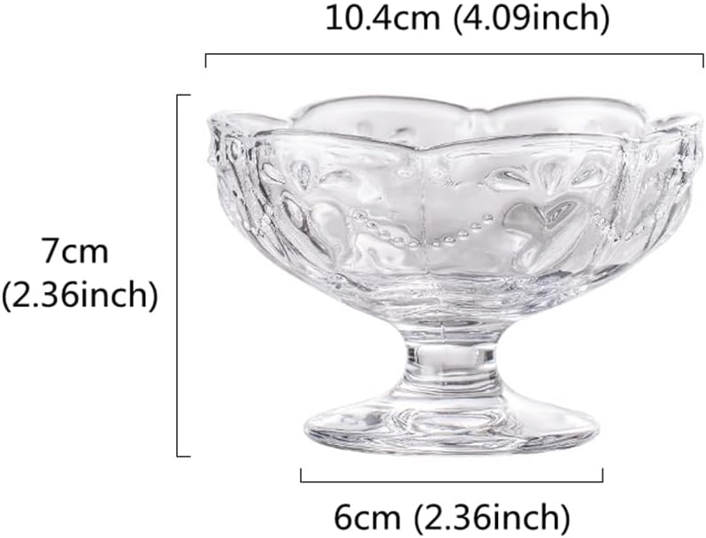Onepine Set of 2 Footed Glass Ice Cream Dessert Bowls 140ml Transparent Glass Sundae Dishes Dessert Dishes Height 7cm Glass Dessert Bowls for Dessert Ice Cream Sorbet Fruit and Pudding etc - Image 2