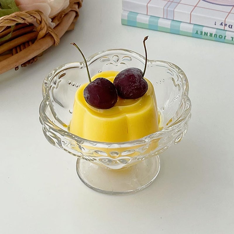 Onepine Set of 2 Footed Glass Ice Cream Dessert Bowls 140ml Transparent Glass Sundae Dishes Dessert Dishes Height 7cm Glass Dessert Bowls for Dessert Ice Cream Sorbet Fruit and Pudding etc - Image 4