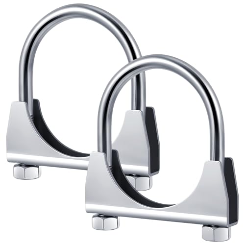 Datanly 2 Pcs 2-1/2" Exhaust Clamp Heavy Duty U-bolt Exhaust Clamp - Saddle Design Muffler Pipe Connector, Tip Hook Clip, Galvanized Iron, Fits 2.5" Od Pipes - Image 1