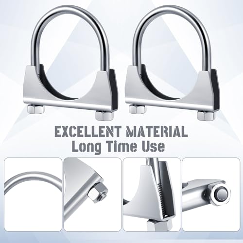 Datanly 2 Pcs 2-1/2" Exhaust Clamp Heavy Duty U-bolt Exhaust Clamp - Saddle Design Muffler Pipe Connector, Tip Hook Clip, Galvanized Iron, Fits 2.5" Od Pipes - Image 3