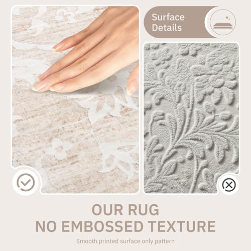 Soalmost 5x7 Area Rugs for Living Room, Beige Floral Washable Rugs for Dining Room, Bedroom, Home Office, Vintage Non-Slip Thin Rug - Image 3