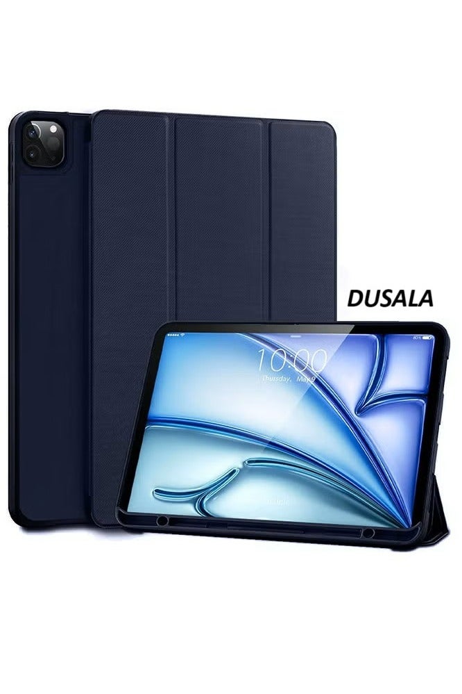 DUSALA (for iPad Air 13 2024) Folio Case Lightweight Slim Leather Cover with Pen Slot Shockproof Back Stand Cover Auto Wake/Sleep Dark Blue - Image 1