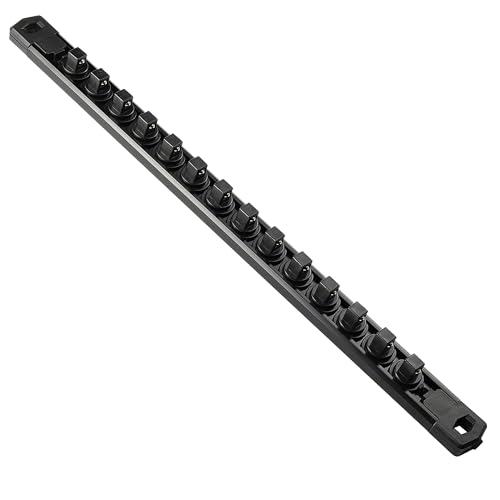Reniteco Magnetic Socket Organizer, 1-Piece Heavty Duty Aluminum Socket Holder, Socket Rail for Tool Box, Premium Quality 360° Swivel Socket Rack with 14 Clips for 3/8-Inch(Black) - Image 1