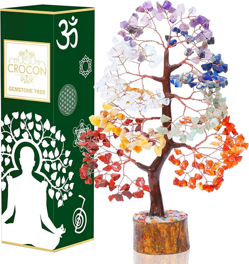Crocon Chakra Tree of Life Gemstone for Positive Energy Seven Chakra Crystal Tree Healing Stones Feng Shui Money Bonsai Attract Good Luck Home Decoration Ornament Spiritual Gift - Image 1