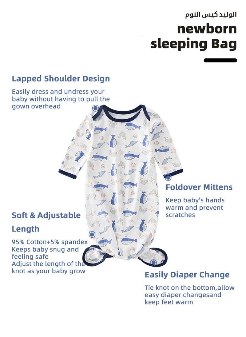 MIXDE 2PCS Newborn Knotted Gown with Hat Set, Newborn Nightgowns, Baby Swaddle Blanket, Newborn Wrap Cap Set, Infant Adjustable Sleep Sack, 100% Cotton Breathable and Skin-Friendly for 0-4 Months  - Image 2