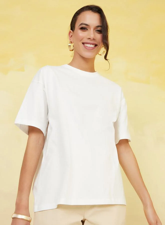 ستايلي Oversized Good Things Are Coming Slogan Longline T-Shirt