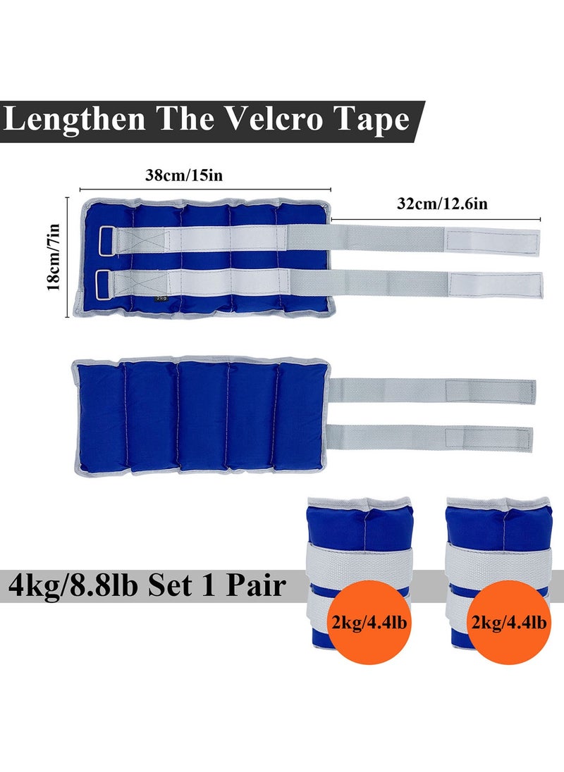 Qiccijoo Ankle Weights Set 1 Pair 4Kg(8.8Lb) Workout Ankle Weights For Women Or Men Wrist Leg Weights For Fitness,Running,Walking,2*2Kg(4.4Lb) - Blue  - Image 2