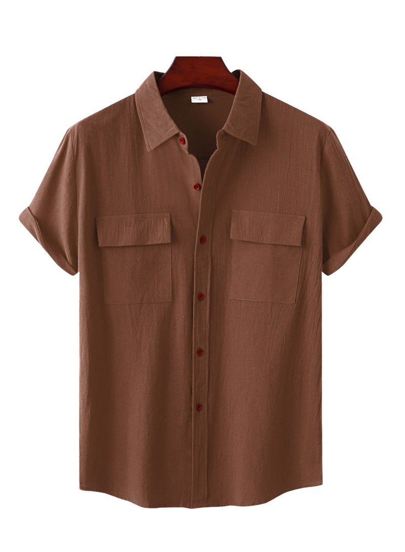 Summer new men's short-sleeved shirts men's casual shirts solid color half-sleeved tops  - Image 1