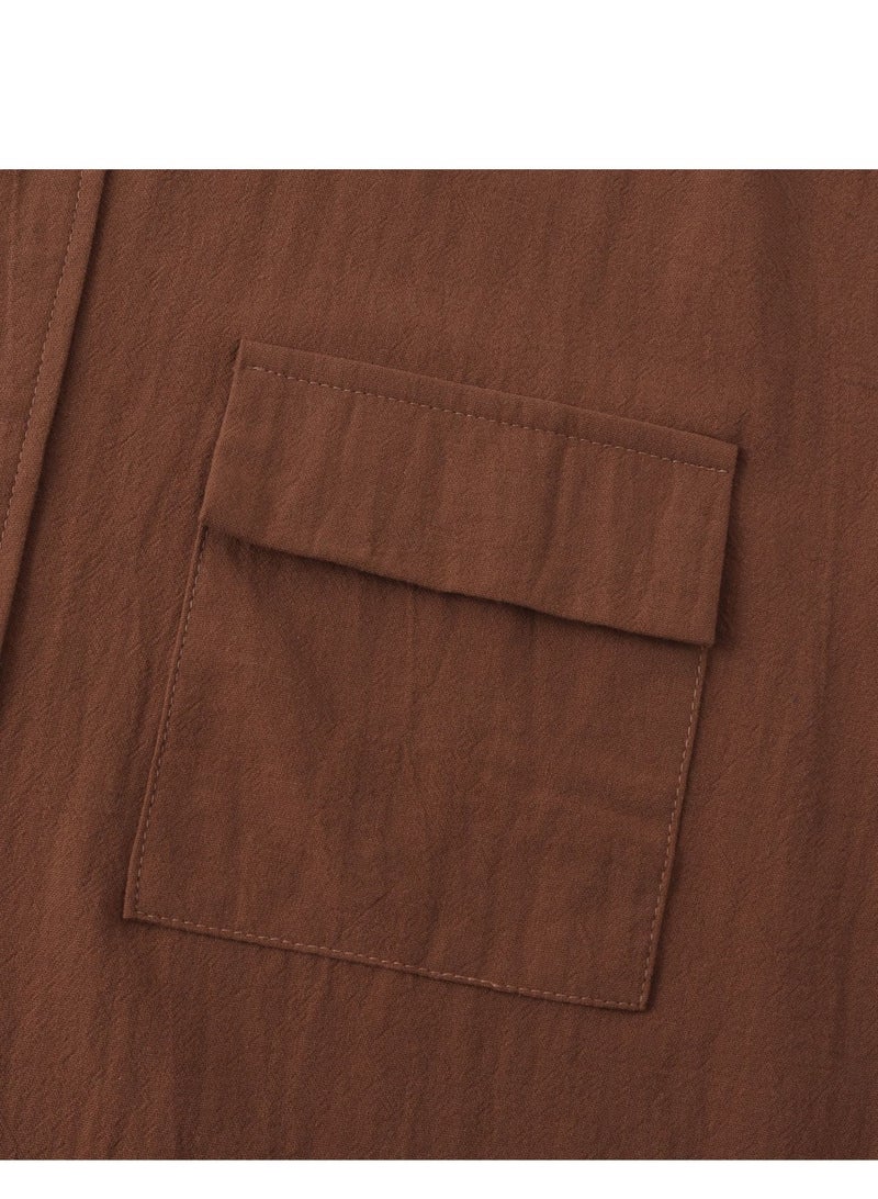 Summer new men's short-sleeved shirts men's casual shirts solid color half-sleeved tops  - Image 5