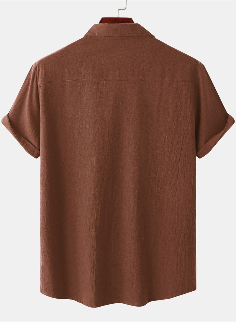 Summer new men's short-sleeved shirts men's casual shirts solid color half-sleeved tops  - Image 4