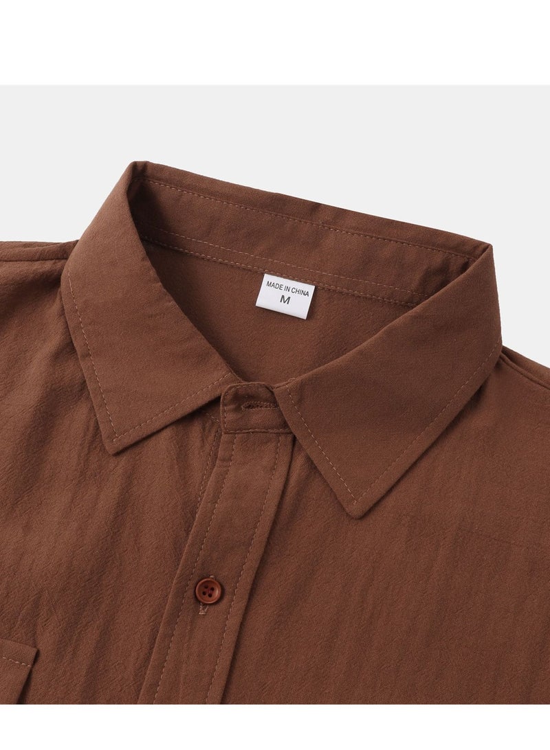 Summer new men's short-sleeved shirts men's casual shirts solid color half-sleeved tops  - Image 3