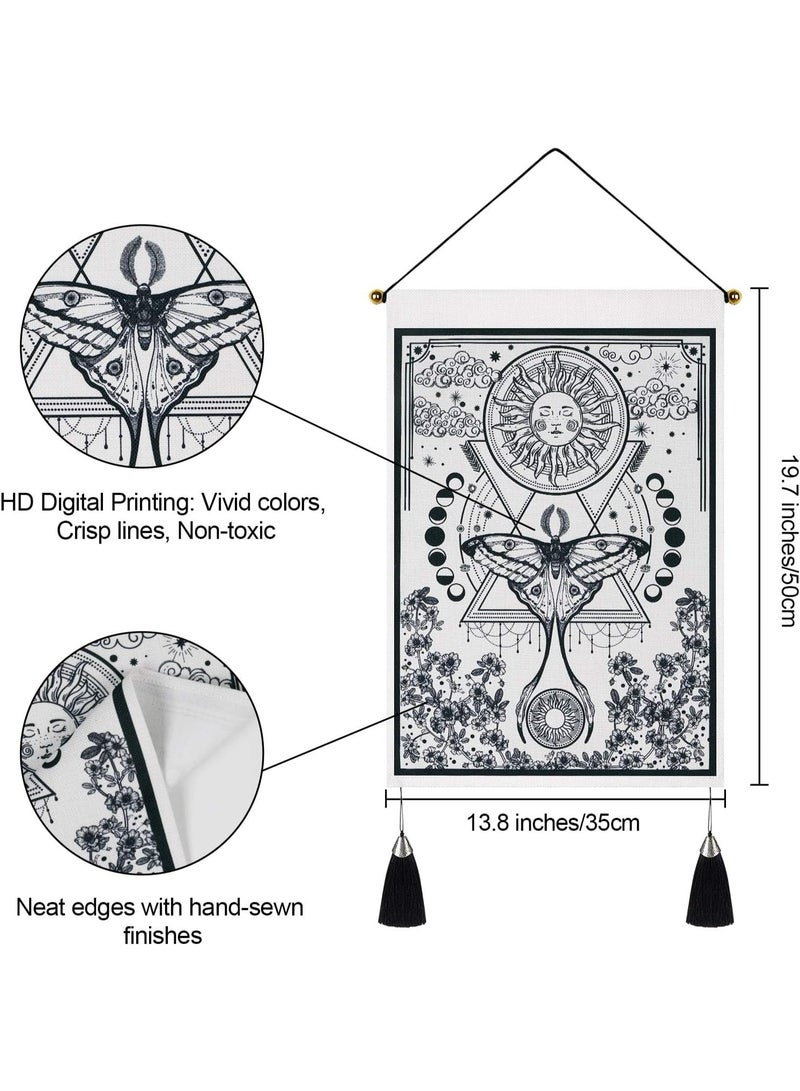 Beauenty 2 Pack Black and White Sun and Moon Tapestry, Aesthetic Moth and Flower Tapestries for Room Wall Hanging, Small Tapestries for Bedroom Decor, 13.8 x 19.7 Inches - Image 4