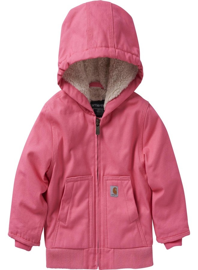 Carhartt Kid's CP9566 Canvas Insulated Hooded Active Jac - Girls - 3 Toddler - Pink Lemonade
