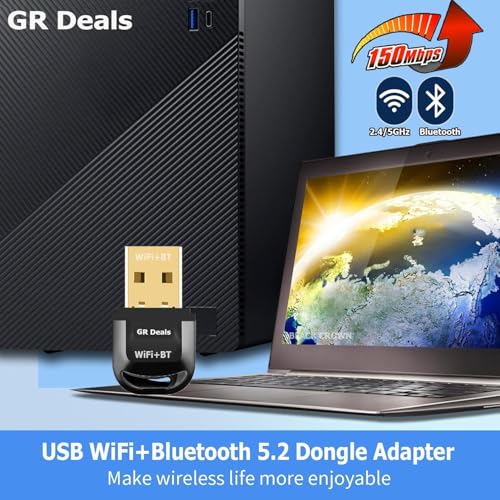 GR Deals Dual Band 2.4/5Ghz USB WiFi+Bluetooth 5.2 Adapter. Plug & Play Dongle for PC, Laptops, Keyboards, Mice, Headsets. Long Range. (Black). (Pack of 1) - Image 2