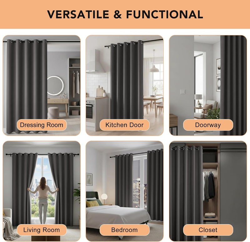 BONZER Room Dividers Curtain - Room Darkening Privacy Noise Reduce Thermal Insulating Window Curtains for Bedroom Living Room Doorway, 96L x 60W Inch (8L x 5W ft), 1 Panel, Dark Grey - Image 5