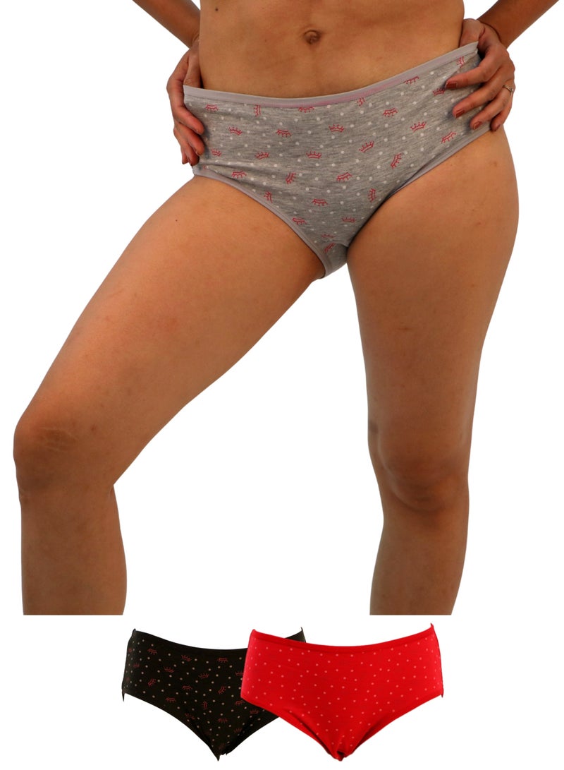 JOANNA JOANNA 33078 Women's Crown & Dots Design Mid Rise 3-Pack Panties, Multicolor  - Image 1