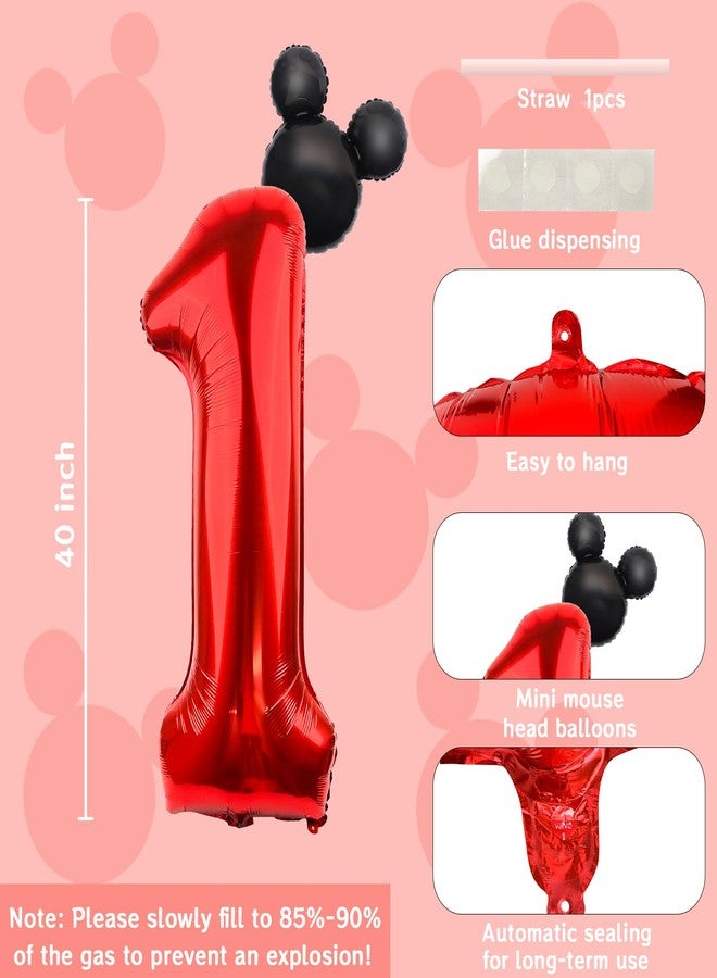 LEBERY 40 Inch Mouse Number 1 Balloon Black Red 1 Balloons for 1st Birthday, Mini Mouse Head Balloon Red Giant Number One Balloons for Mouse Clubhouse Baby Shower Anniversary Supplies Decorations - Image 5