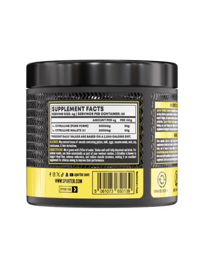 SPORTER Citrulline Nitric Boost, Unflavored, 200g – Supports Endurance, Stamina & Muscle Recovery for Athletes - Image 3