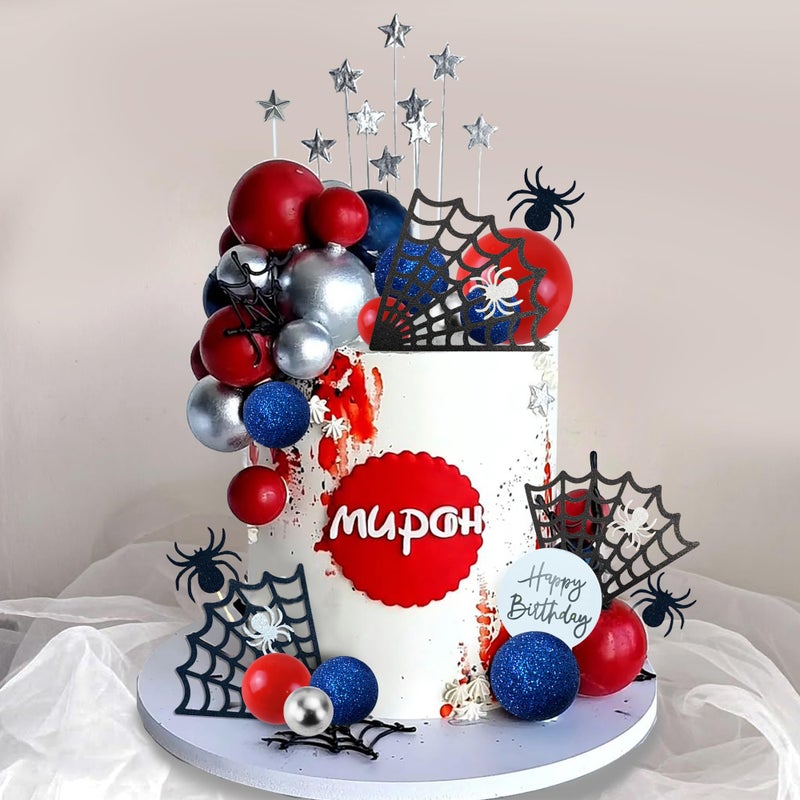 DRWATE Spider Cake Topper with Spider Web Balls Stars for Spider Theme Birthday Supplies (Spider) - Image 1